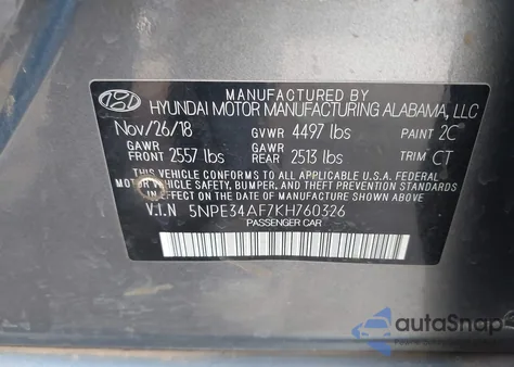 2019 Hyundai Sonata Sel из США, поврежденный, VIN 5NPE34AF7KH760326